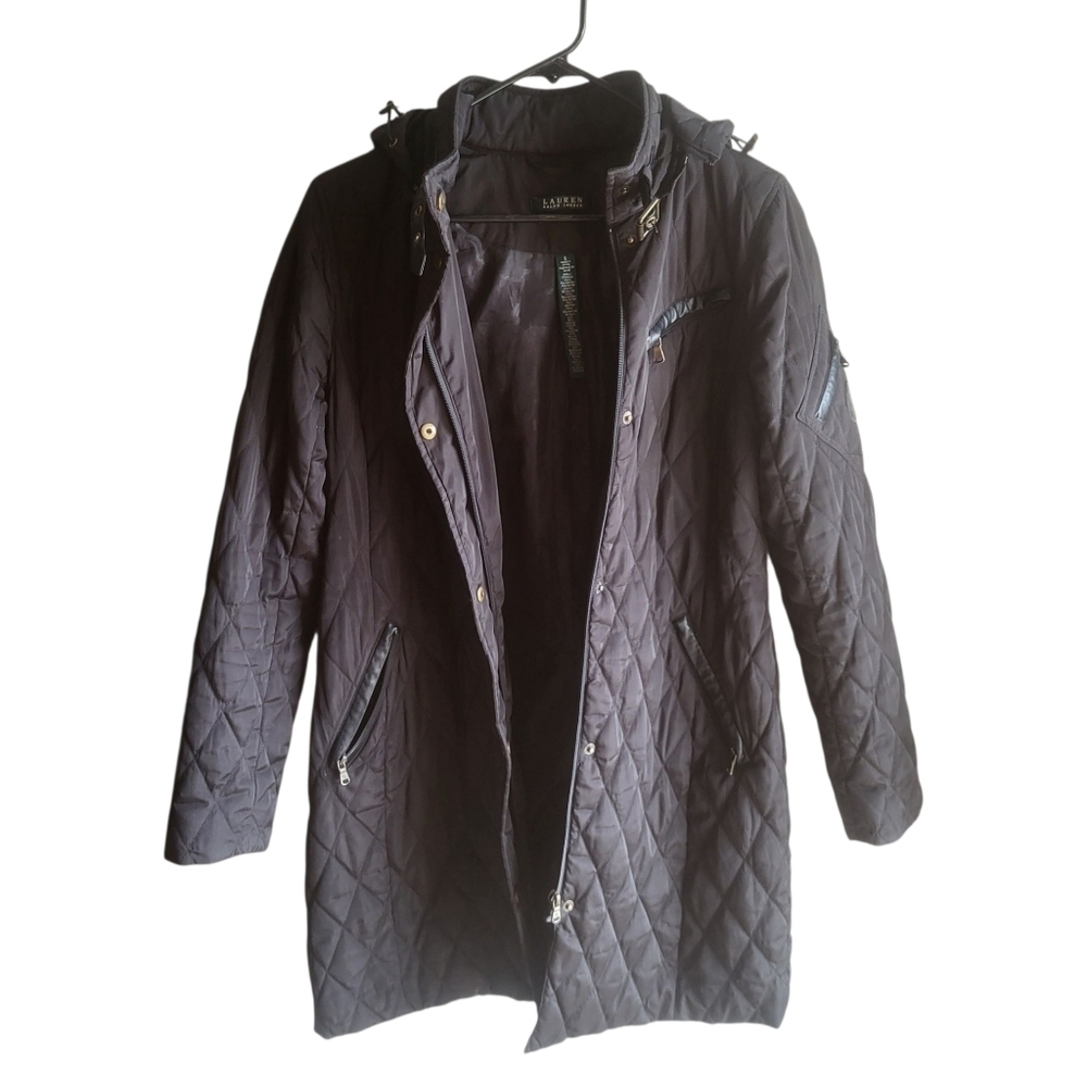 Ralph Lauren Quilted Coat Long Length‎ W Hood Fall Winter Small Classic Spring